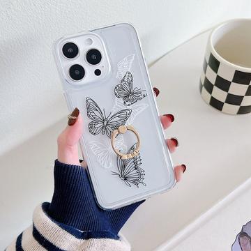 iPhone 15 Pro Max Sommerfugl TPU-deksel med ringholder